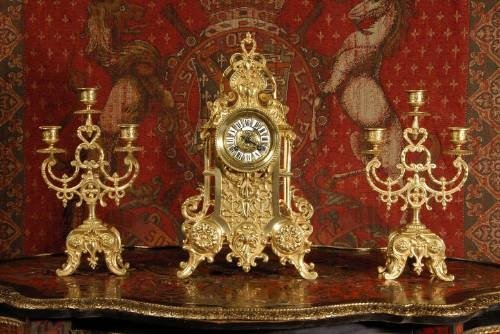 fig 1. ***** SOLD ***** Antique French Brass Clock Set